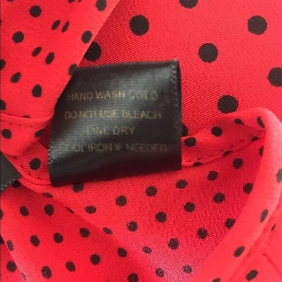 Red Black Polka Dots Sleeveless Faux Wrap Dress - Picture 5 of 5